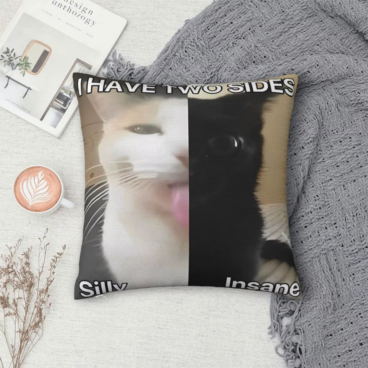 Unleash the Crazy Cat Vibes with Our Hilarious Two-Sided Silly Insane Cat Meme Pillow Cover - Perfect for Any Home Décor!