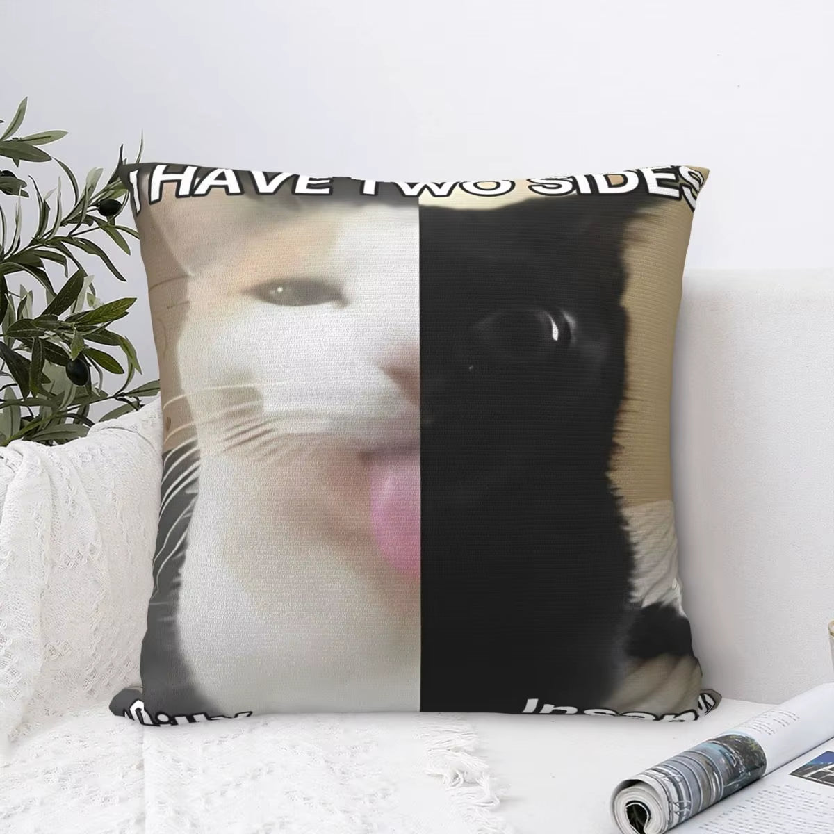 Unleash the Crazy Cat Vibes with Our Hilarious Two-Sided Silly Insane Cat Meme Pillow Cover - Perfect for Any Home Décor!